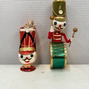 Japan Soldier Head & Drummer Boy Vintage Christmas Ornaments Set of 2 Holiday